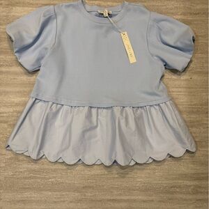 Charming Light Blue Scalloped Hem Top